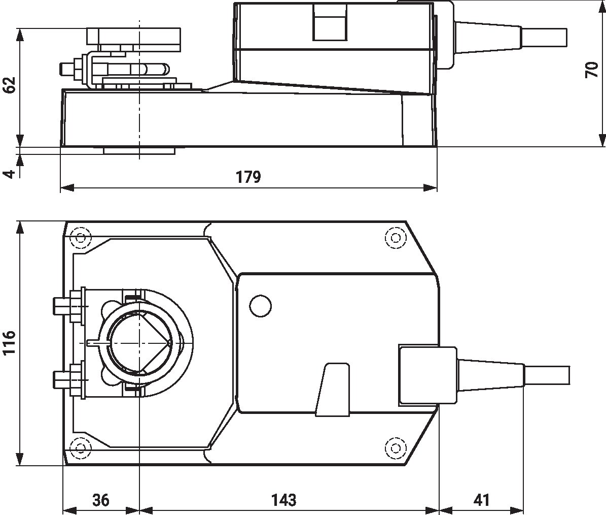 Габаритный чертёж Belimo GM24A-MP