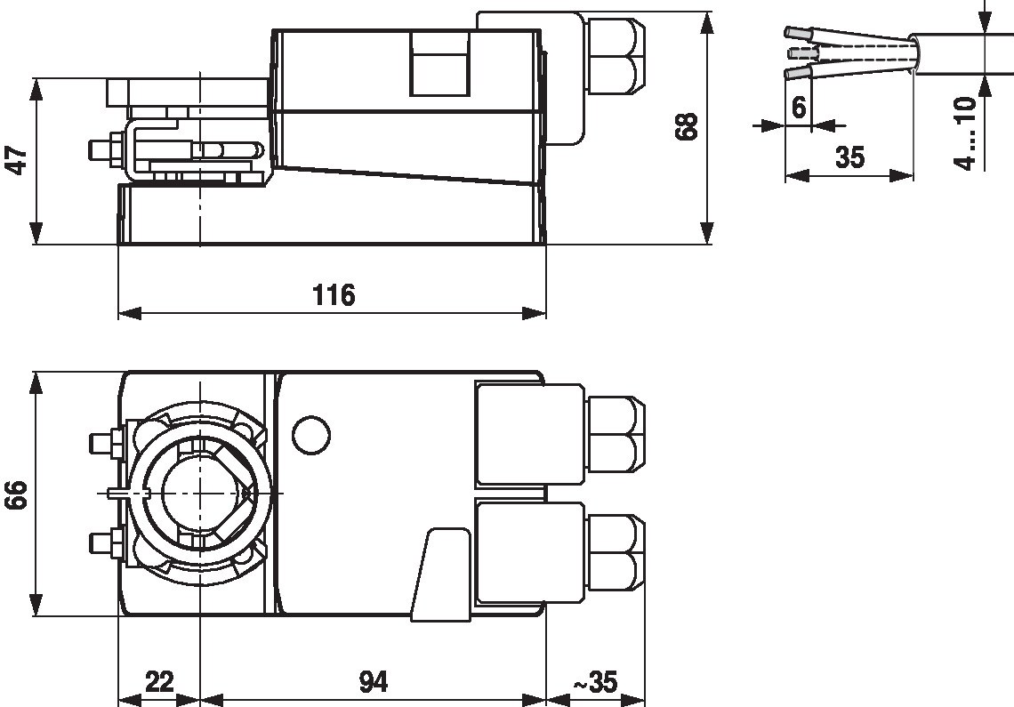 Габаритный чертёж Belimo LM230A-S-TP