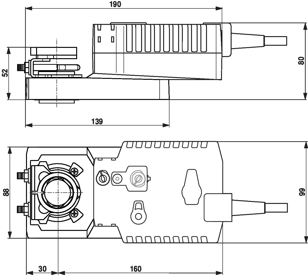 Габаритный чертёж Belimo NKQ24A-SZ