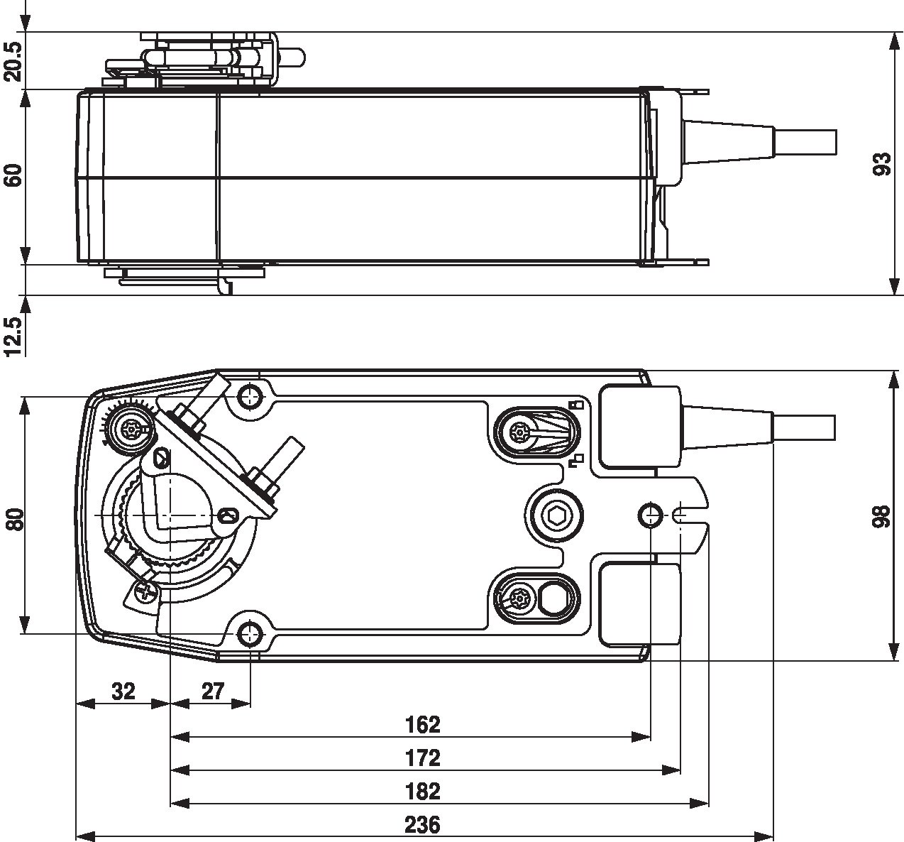 Габаритный чертёж Belimo SF24A-MP